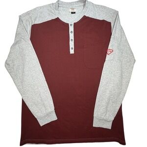 Ticomela FR Shirt Mens Large Red Gray Flame Resistant Workwear Henley FRC5108